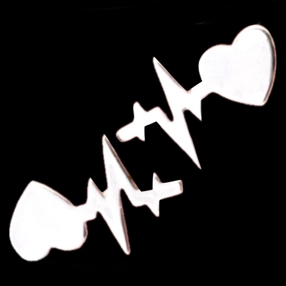 EKG ECG Electrocardio Heartbeat Heart Sinus Rhythm Med Doctor Nurse Silver Studs - Picture 6 of 11